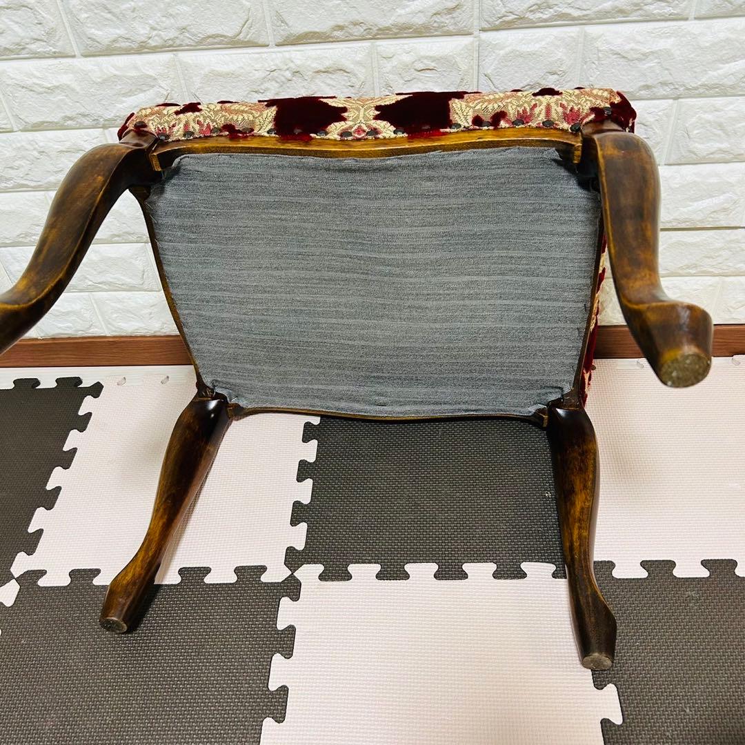 【美品】イタリア製　レッド生地　猫脚スツール