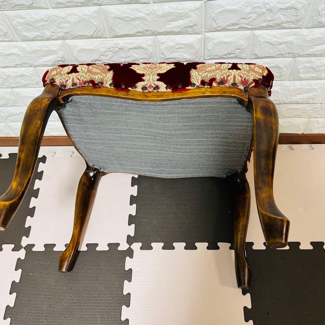 【美品】イタリア製　レッド生地　猫脚スツール