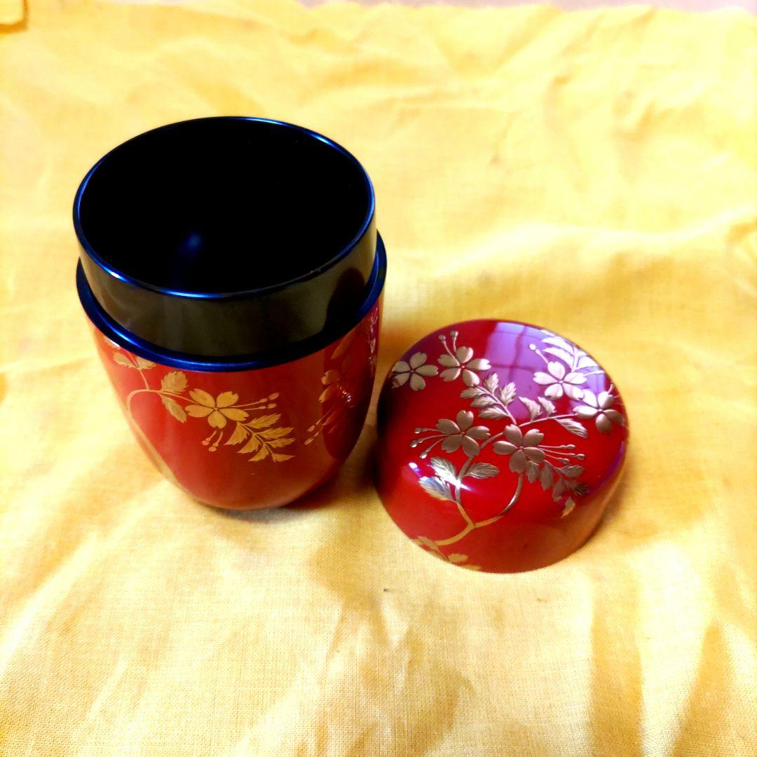 茶道具 棗 朱色 金模様