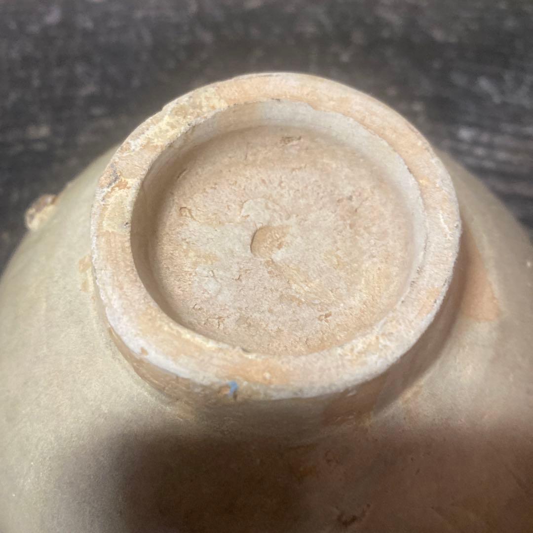 中国古玩　陰刻草花文抹茶茶碗【桐箱付】13.5cm6.5cm