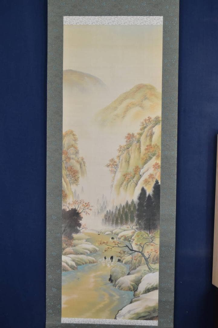 【真作】悦山/秋景山水図/秋山渓水図/掛軸/名家伝来/AA-834