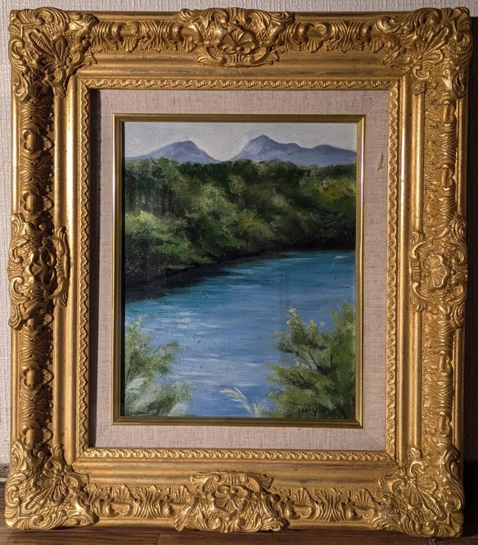 【真作】絵画　油彩3号　毘沙門沼　優美な風景画　自然の息吹　V183