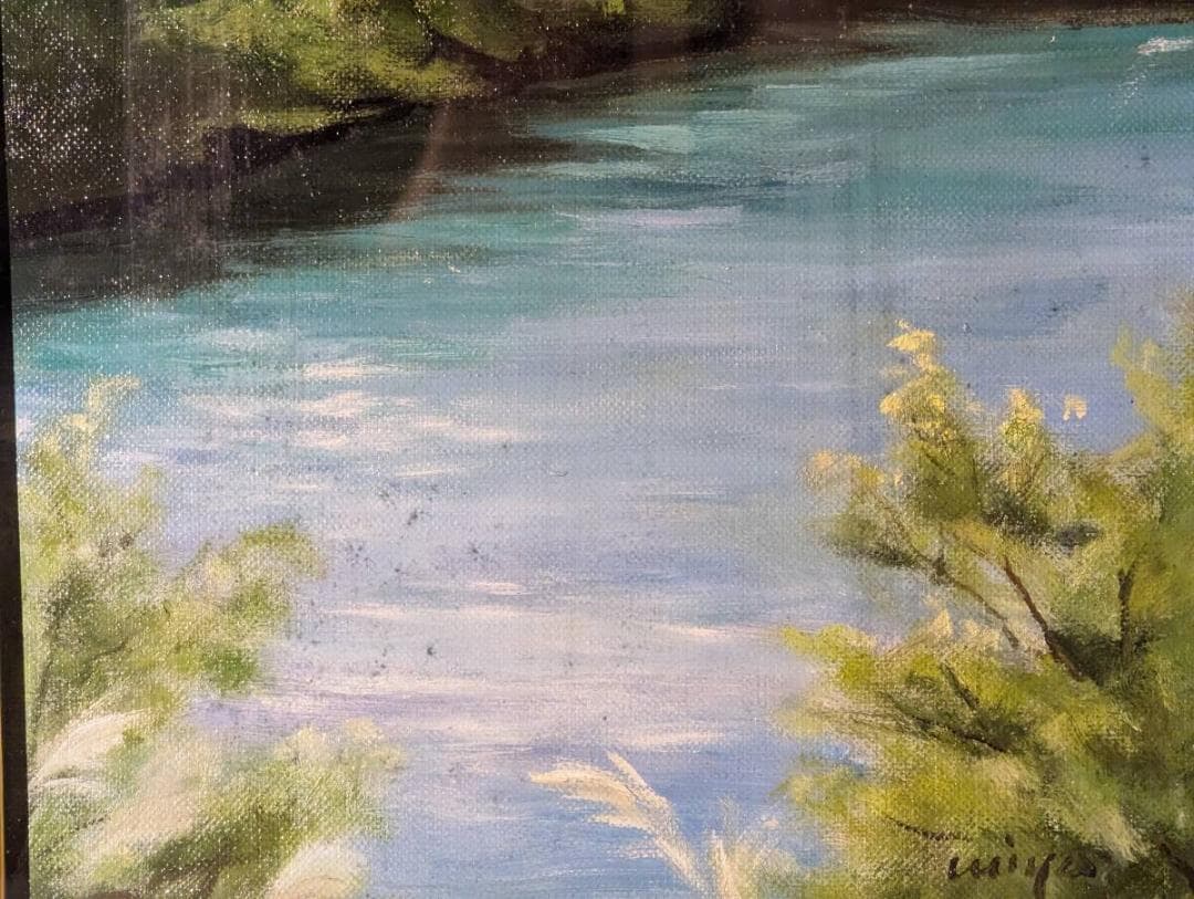 【真作】絵画　油彩3号　毘沙門沼　優美な風景画　自然の息吹　V183