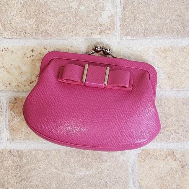 美品 コーチ COACH ☆ リボン レザー ケース がま口 ピンク