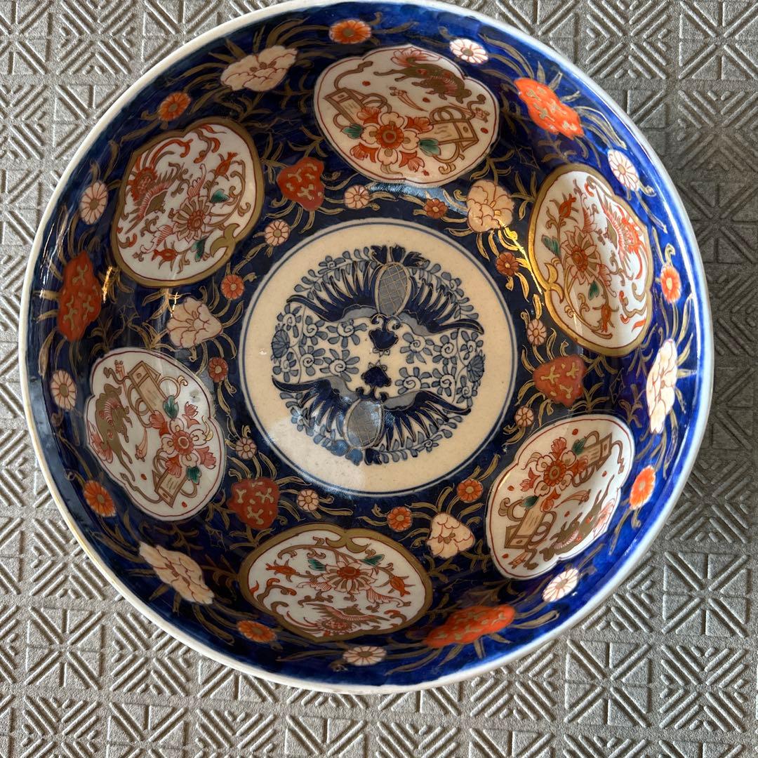 江戸、元禄古伊万里、瑠璃錦手、大深鉢。無傷。！箱付き、