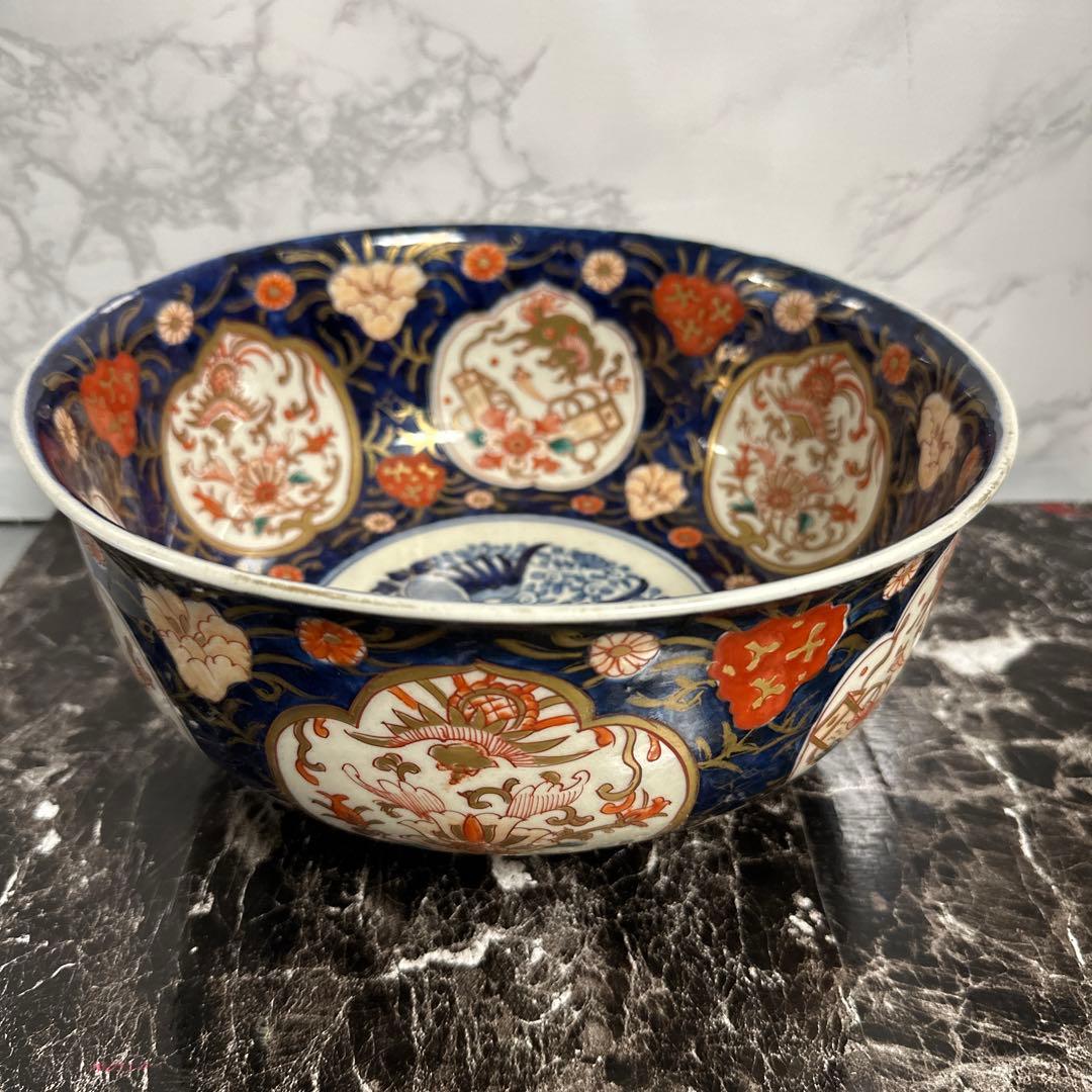 江戸、元禄古伊万里、瑠璃錦手、大深鉢。無傷。！箱付き、