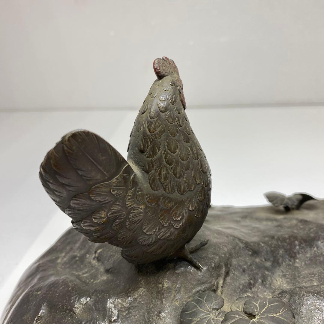 専用　押本清司　銅製　彩色　双鶏　「清司作」　2255g 東さ7-0425☆2F