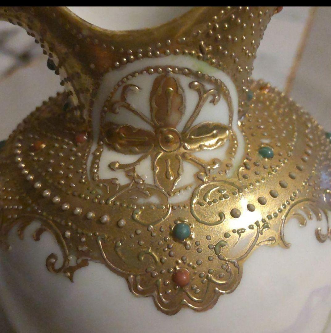 オールドノリタケ 金彩 メイプルリーフ エナメルビジューの美しい風景絵花