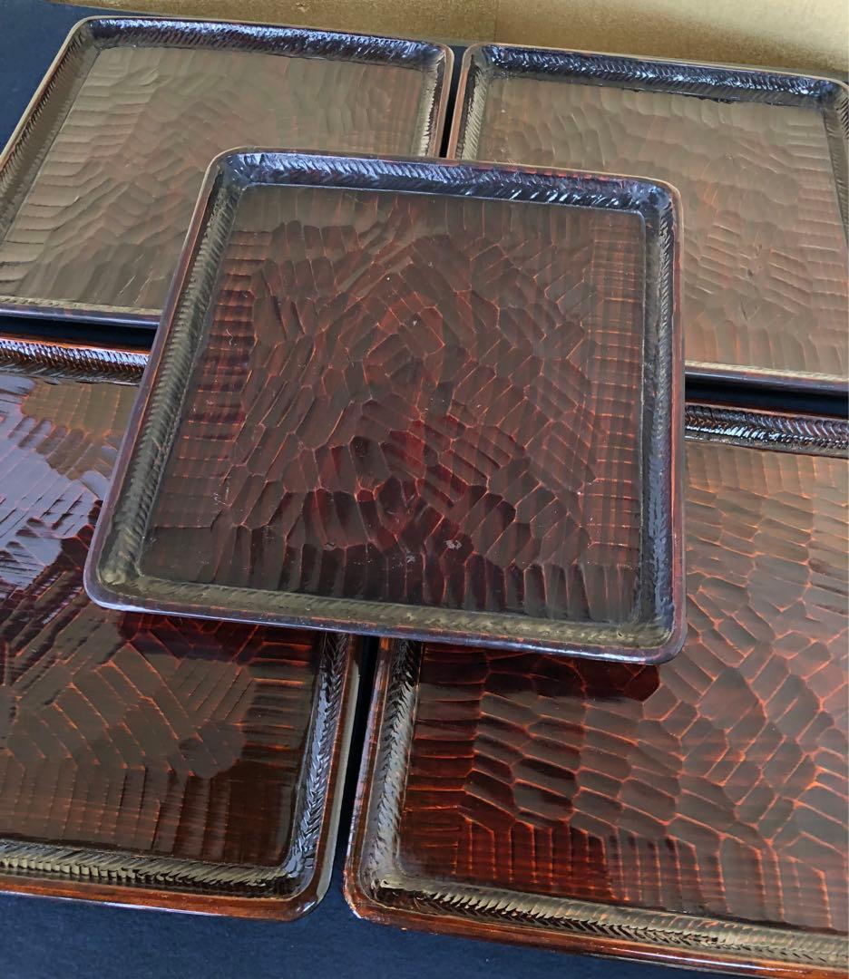 割引❗️《R》伝統工芸 讃岐彫 四方膳 讃岐膳5客 刳抜　251007あ7