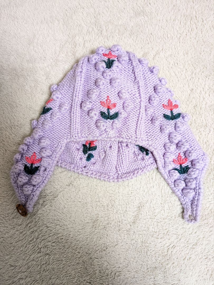 SIIILON 花柄刺繍 ニット帽　パープル