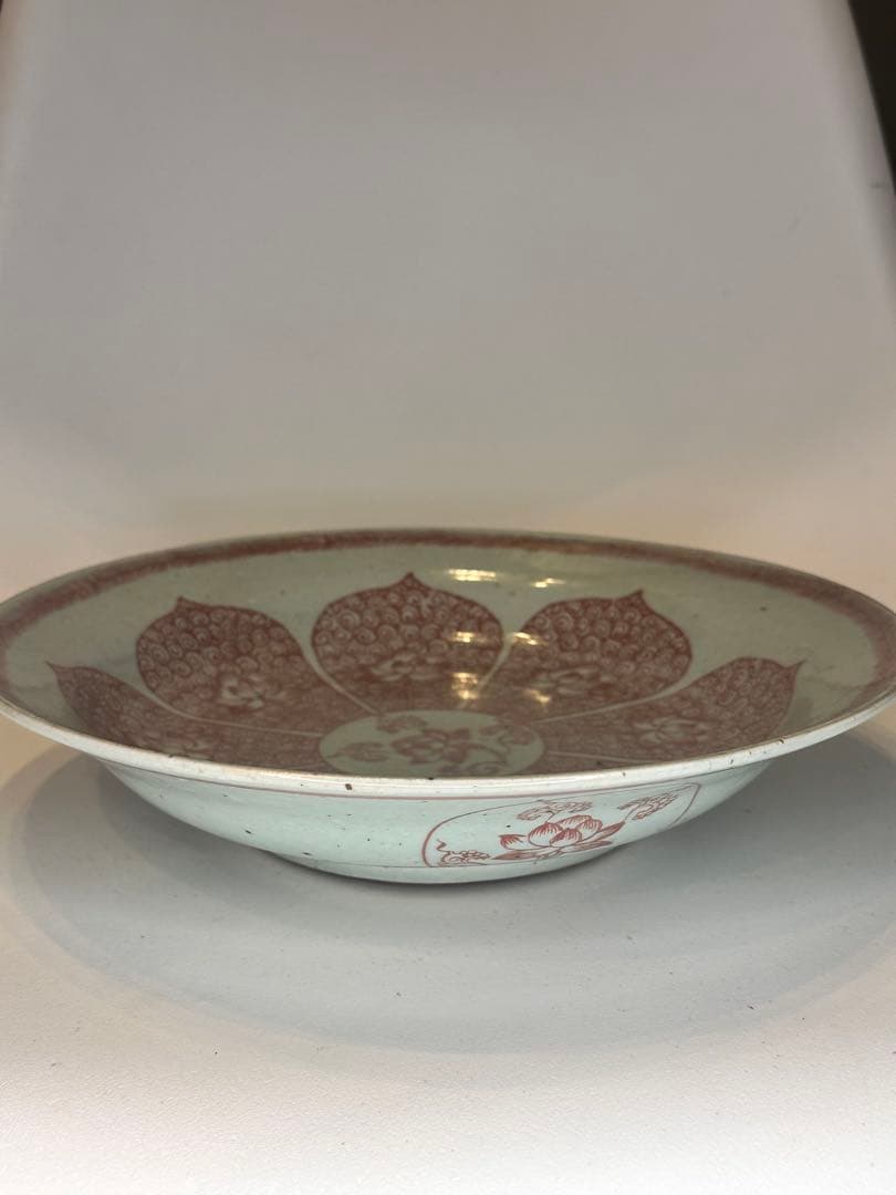 中国 明時代 釉裏紅 荷花文 皿 古陶磁 骨董品 美術品