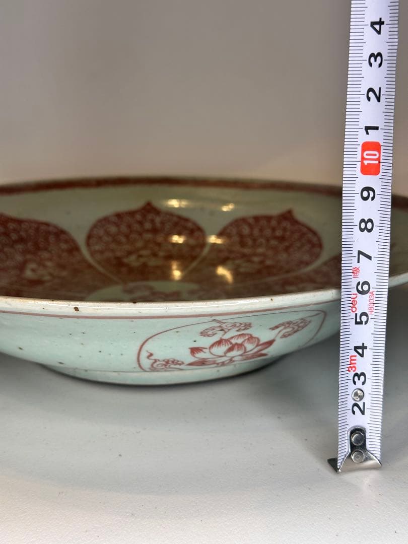 中国 明時代 釉裏紅 荷花文 皿 古陶磁 骨董品 美術品