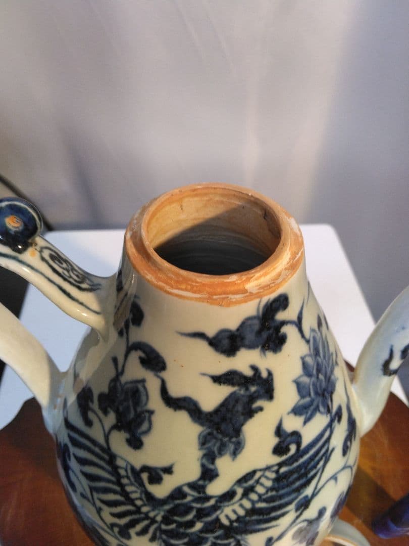 青白陶器 水差し 鳳凰デザイン