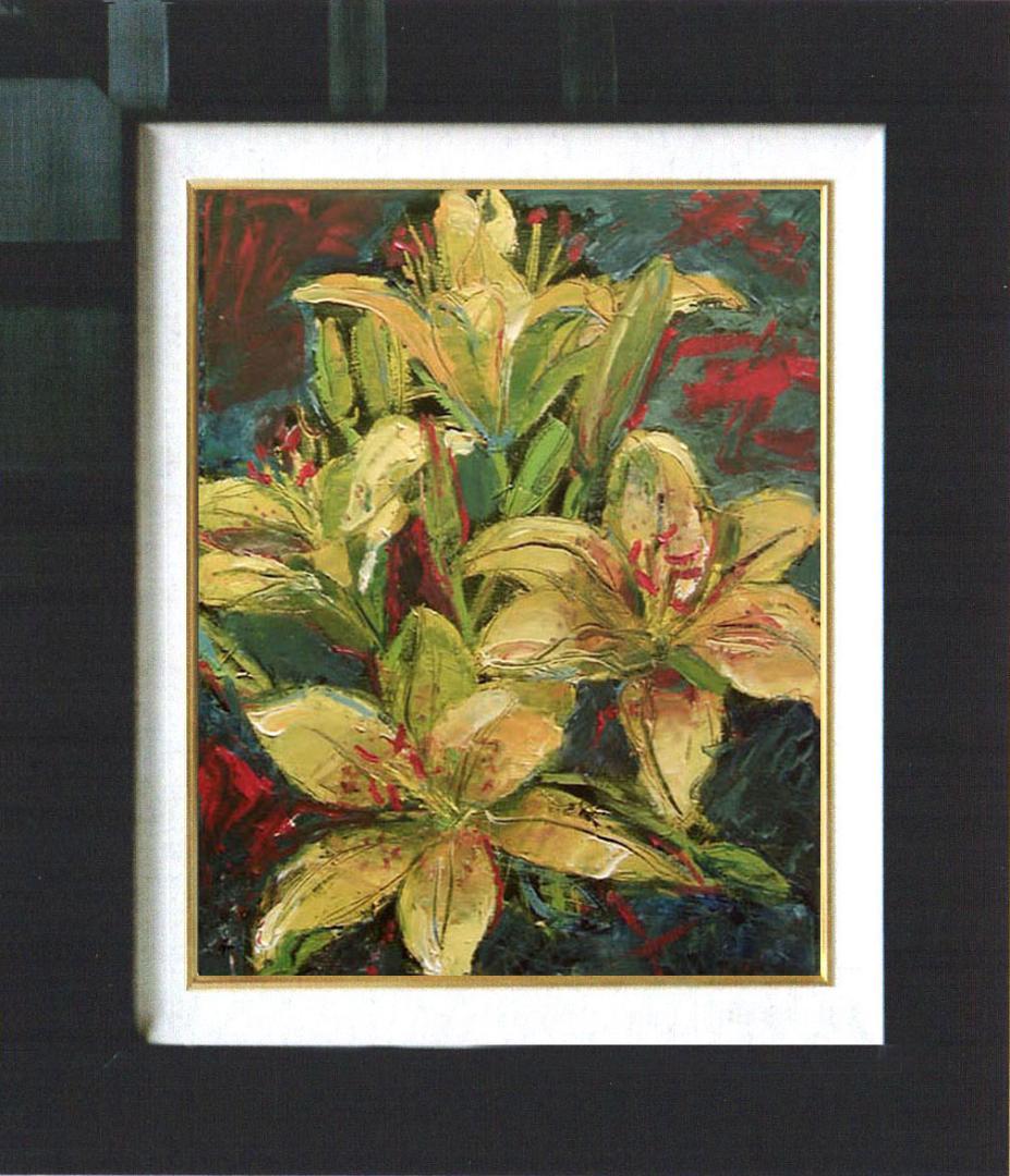 油絵 菅家令子 絵 絵画 インテリア 額付(白) uF6-112102 花 ゆり