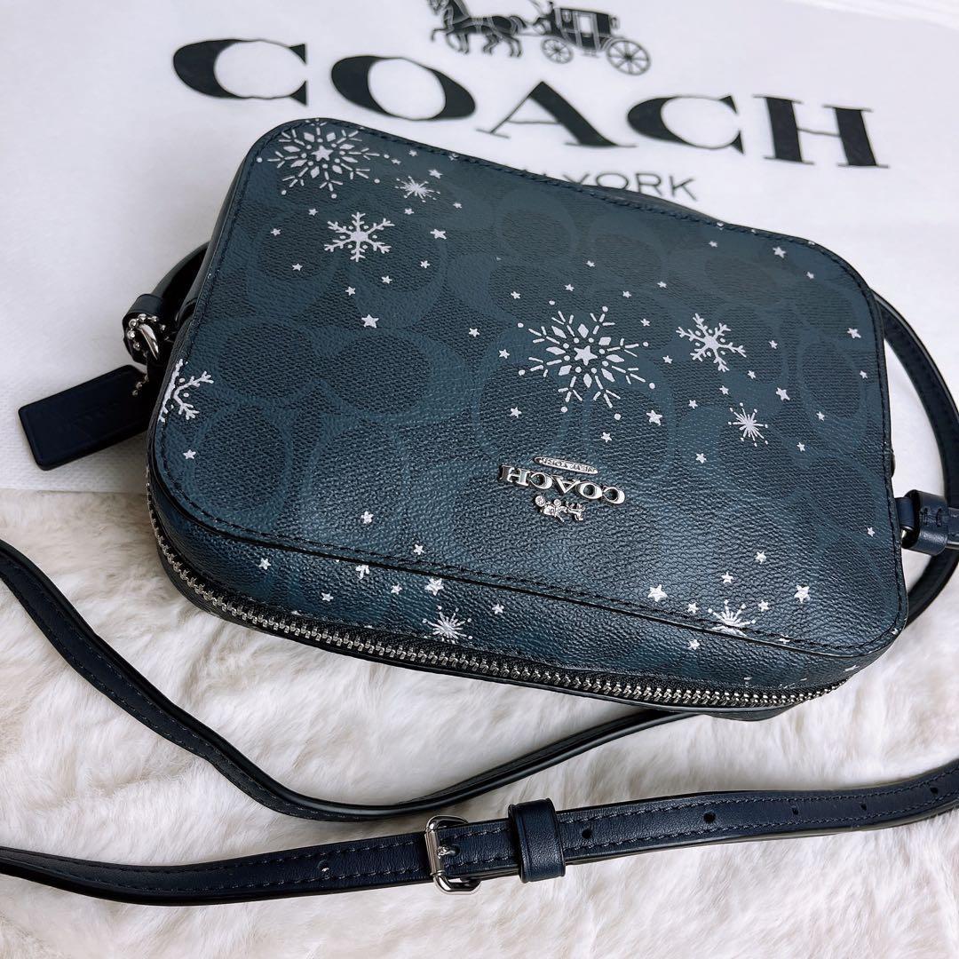 極美品☆COACHコーチ ショルダーカメラバッグ 雪の結晶 ネイビー レザー