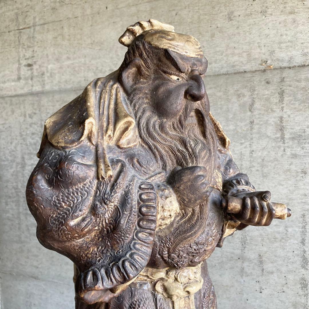 古い像 人物 武将 仏像 人形 大型 陶器 彫刻 置物 骨董品 レトロ カケ有り