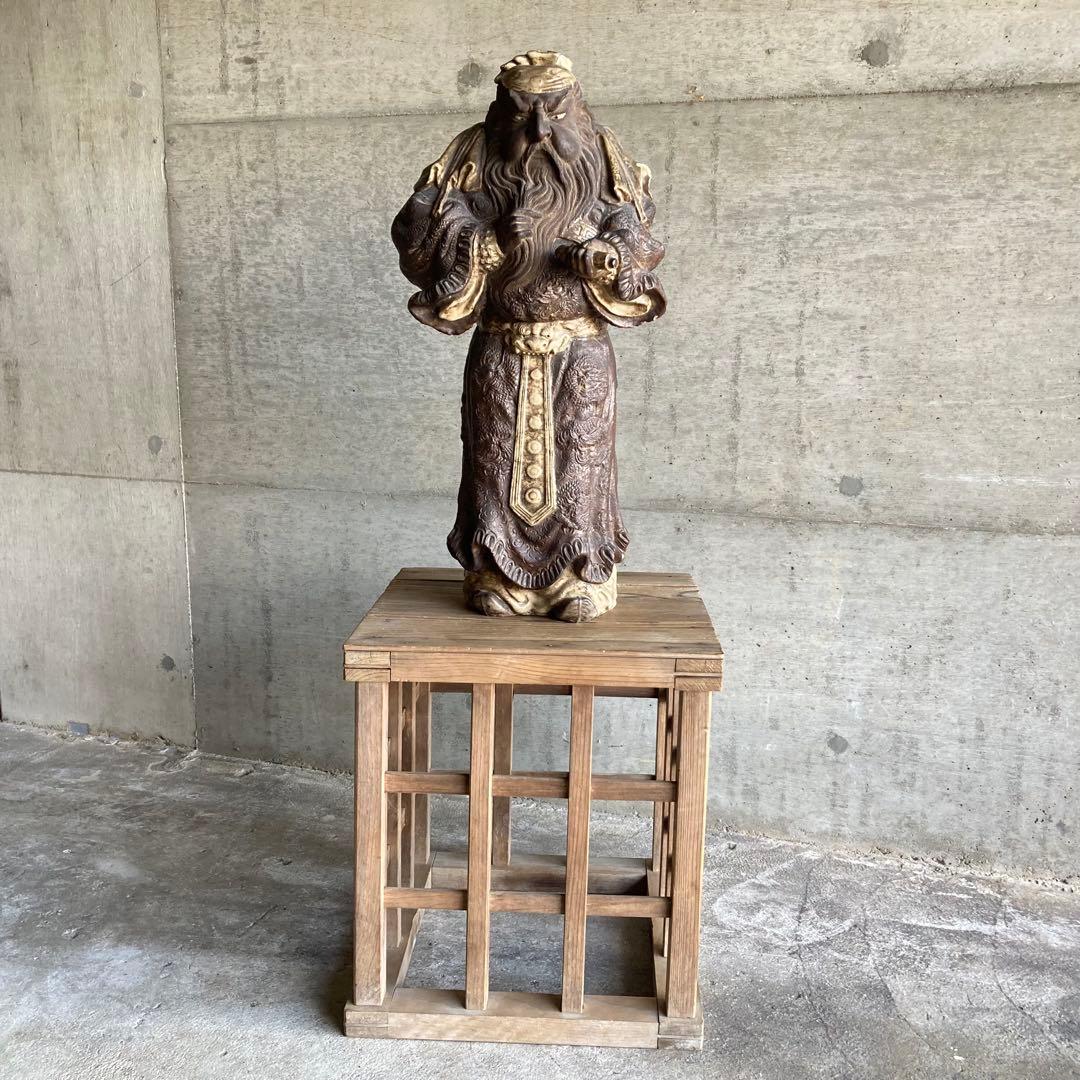 古い像 人物 武将 仏像 人形 大型 陶器 彫刻 置物 骨董品 レトロ カケ有り