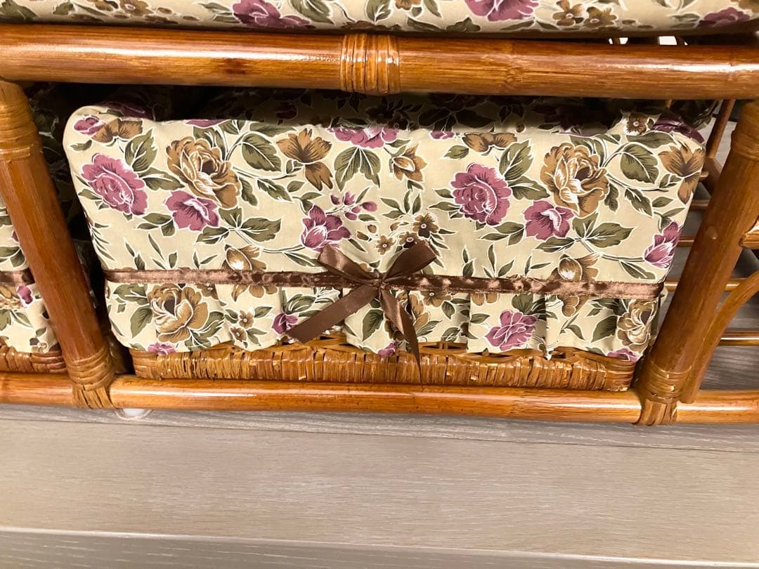 美品 ラタン ソファ ハイバックカウチ 幅120cm 昭和レトロ クッション付き