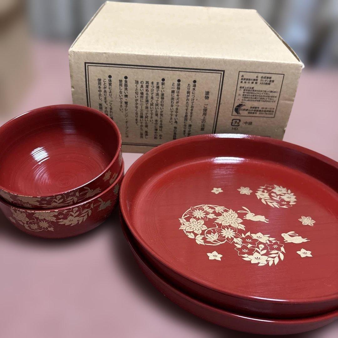 漆器椀 5種類セット　赤黒装飾