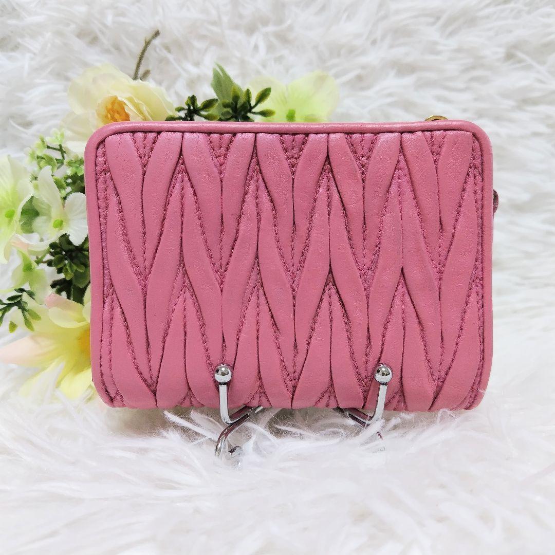 レア美品✨ミュウミュウ◇RFIDミディアムコンパクト二つ折り財布　ピオニーピンク