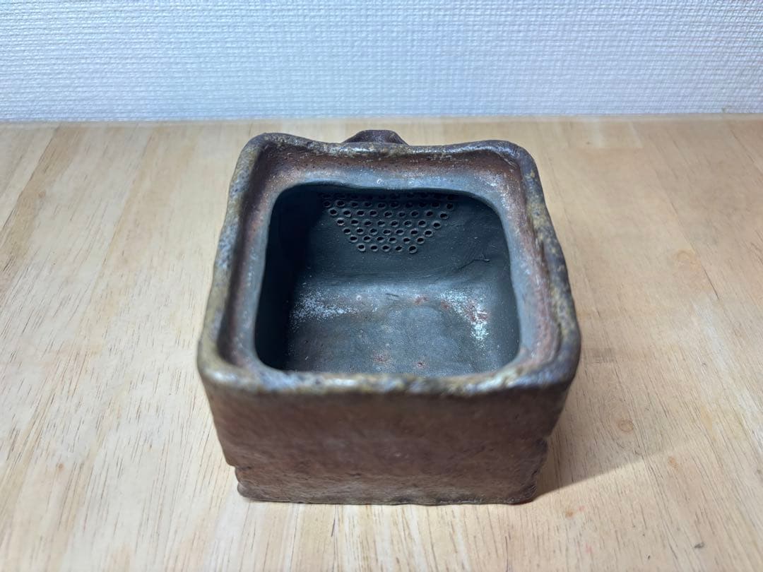 ㊱備前焼 宝瓶 登り窯 白梅 梅 手びねり 4角 急須