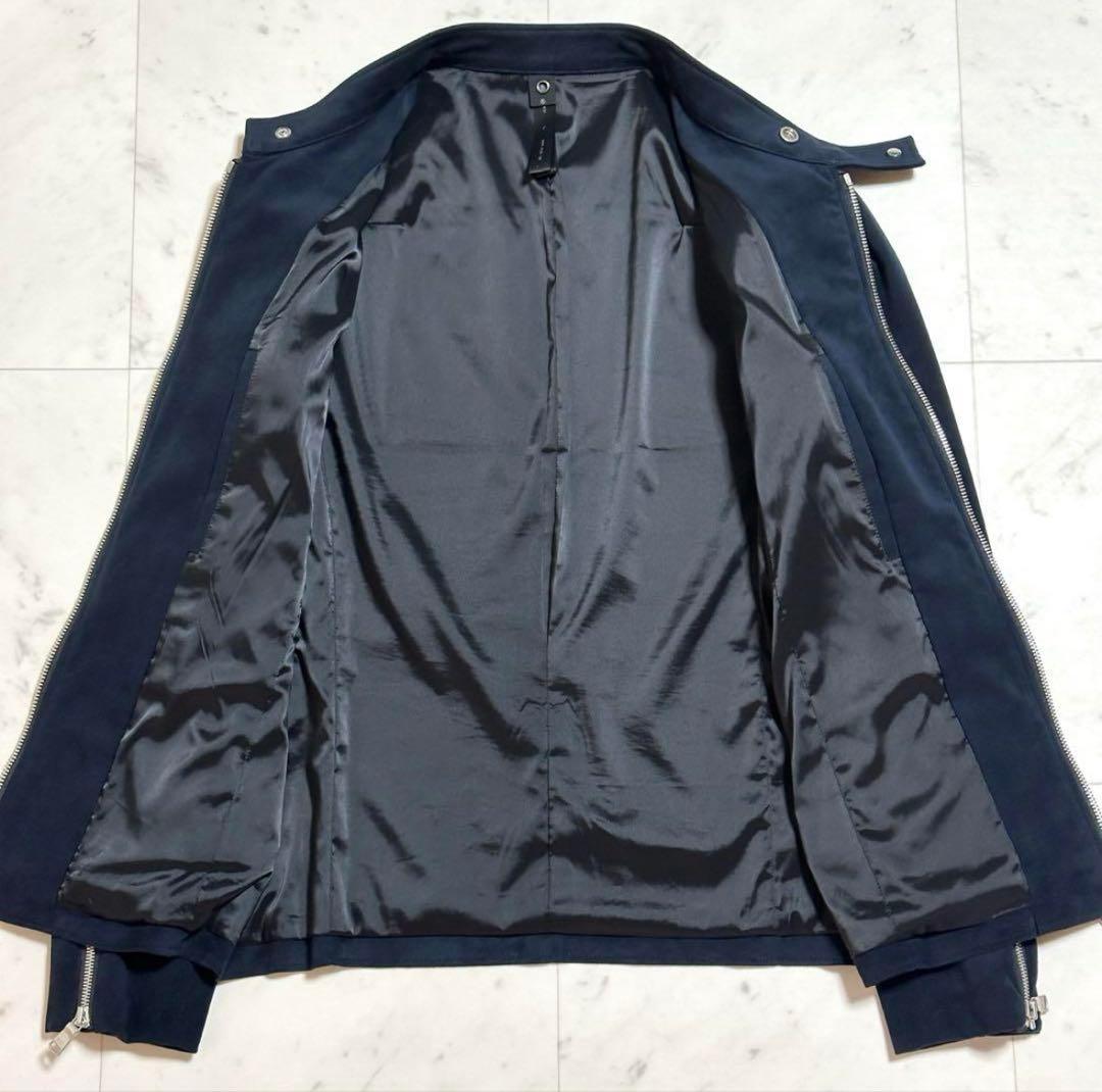 美品 wjk シングルライダースジャケット スエード ネイビー L