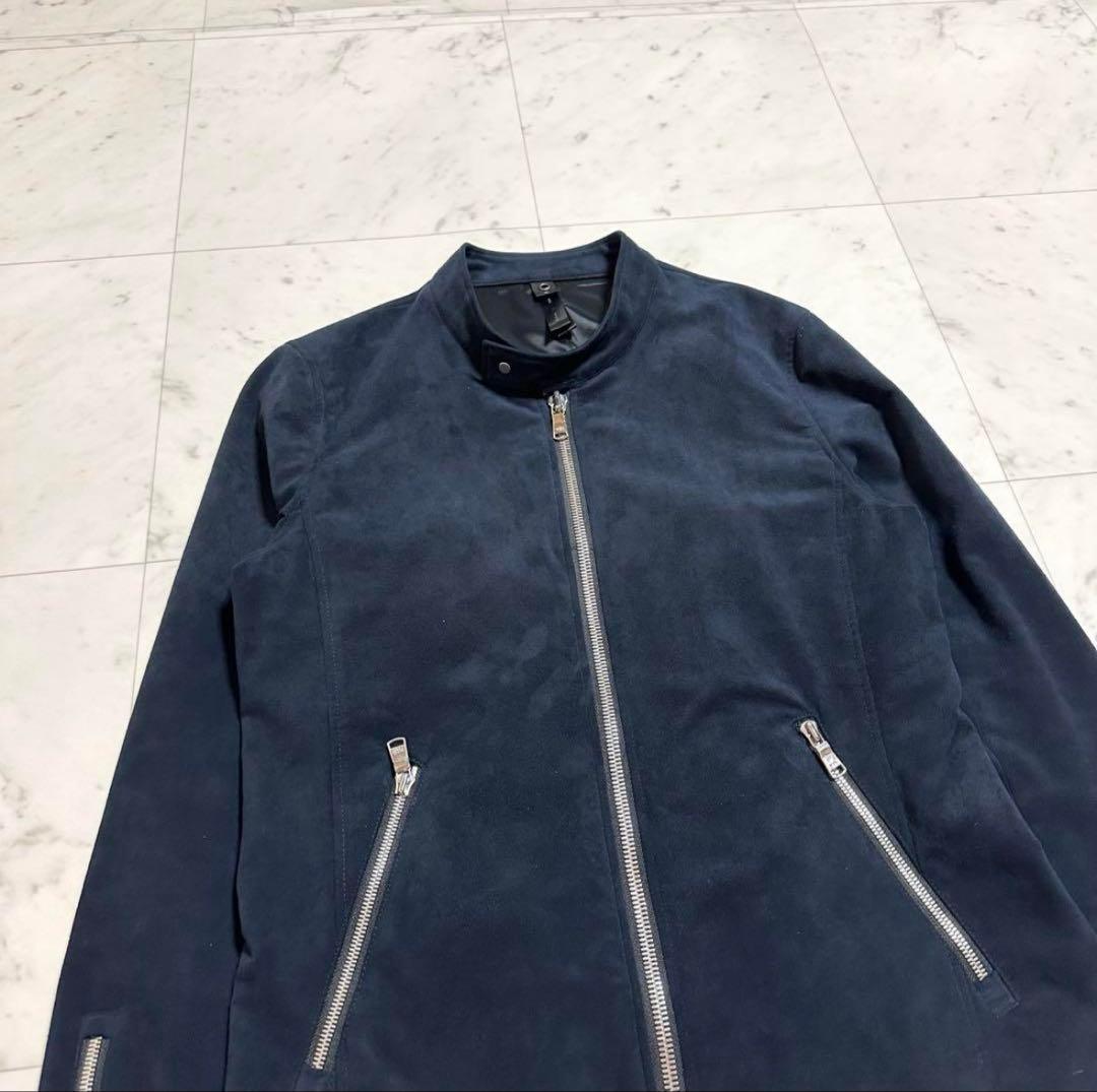 美品 wjk シングルライダースジャケット スエード ネイビー L