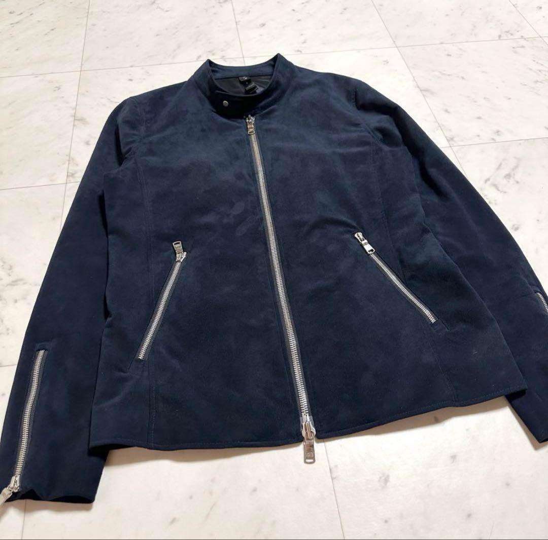 美品 wjk シングルライダースジャケット スエード ネイビー L