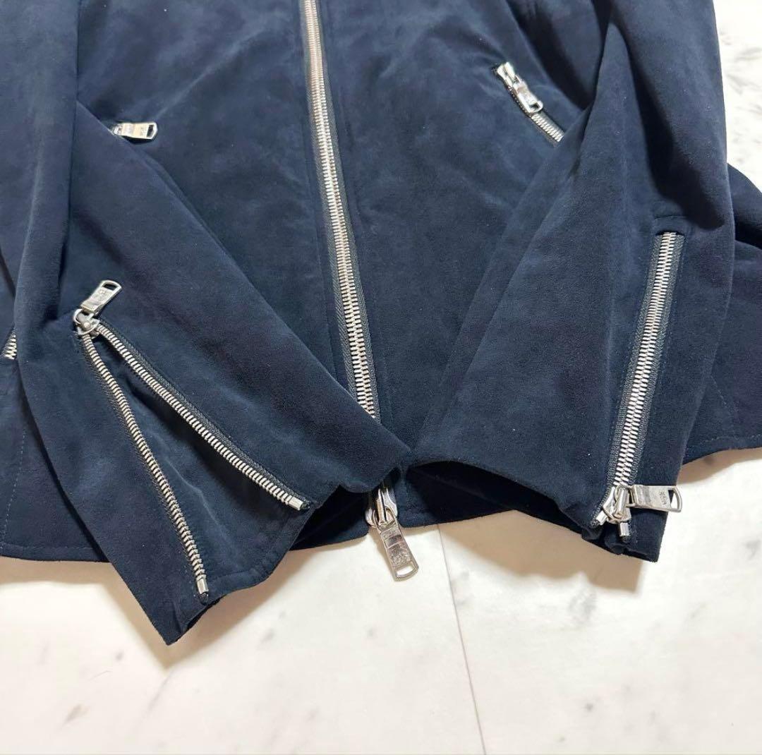 美品 wjk シングルライダースジャケット スエード ネイビー L