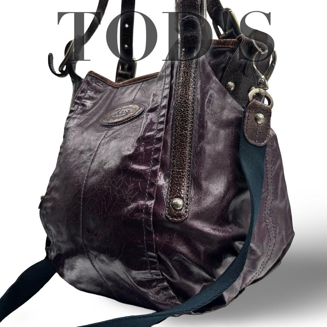【2点】トッズ　Gバッグ　2way ショルダーバッグ　ハンド　レザー　紫