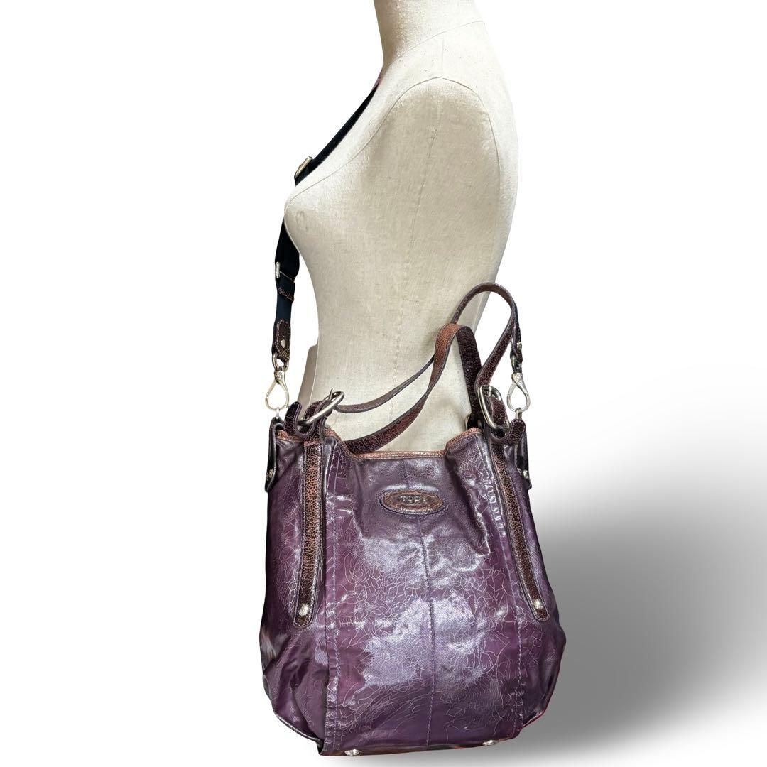 【2点】トッズ　Gバッグ　2way ショルダーバッグ　ハンド　レザー　紫