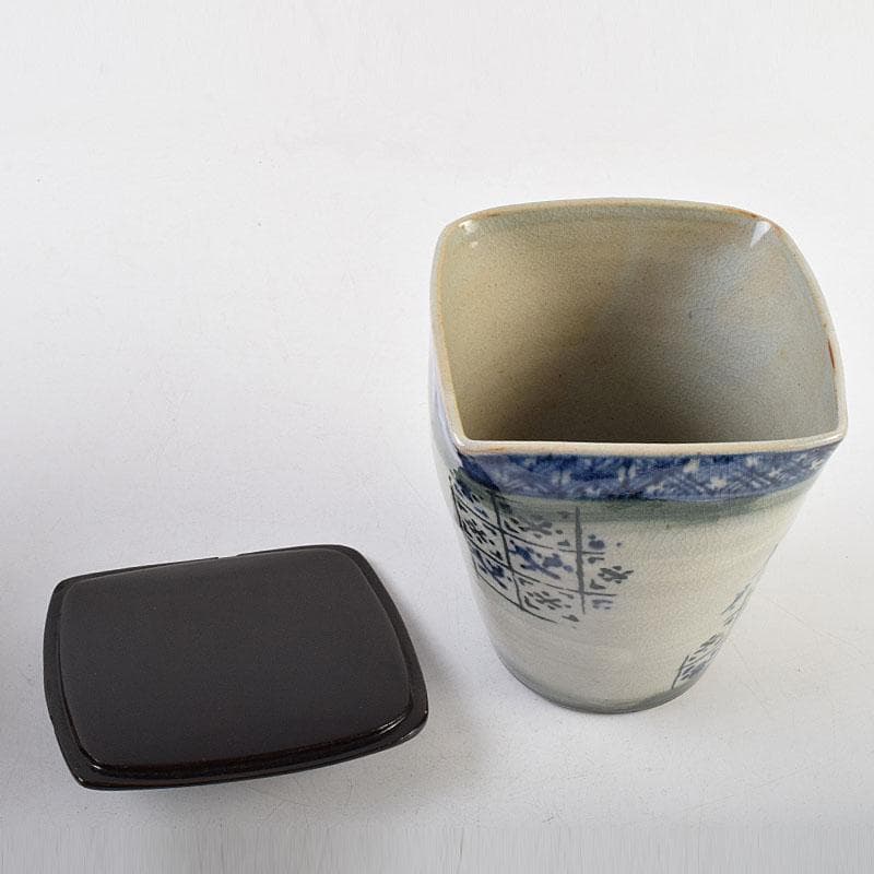 茶道具　瀬戸焼　染付　四方口　水指　時代箱　C　9046