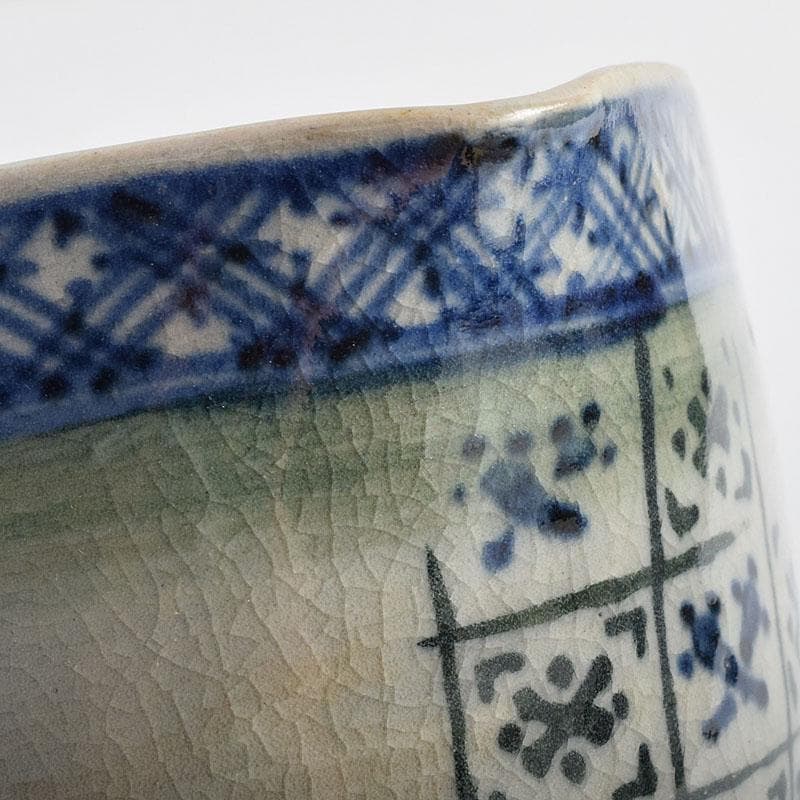 茶道具　瀬戸焼　染付　四方口　水指　時代箱　C　9046