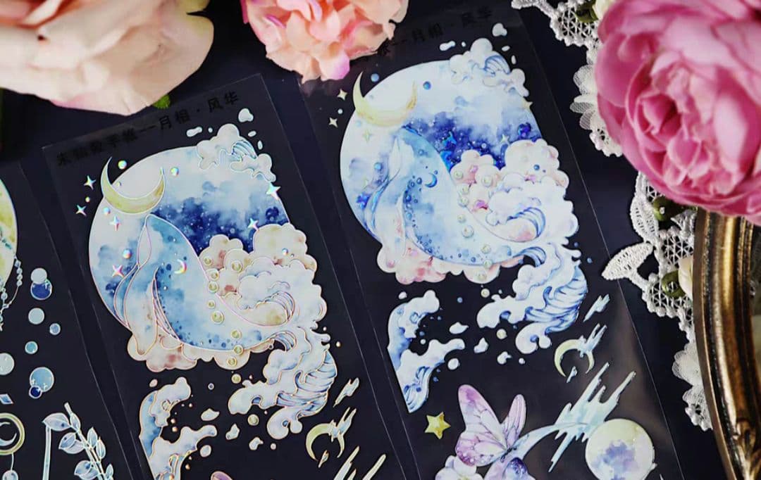 巻売 526★ 海外 マスキングテープ マステ PET 装飾 花 月 虹光