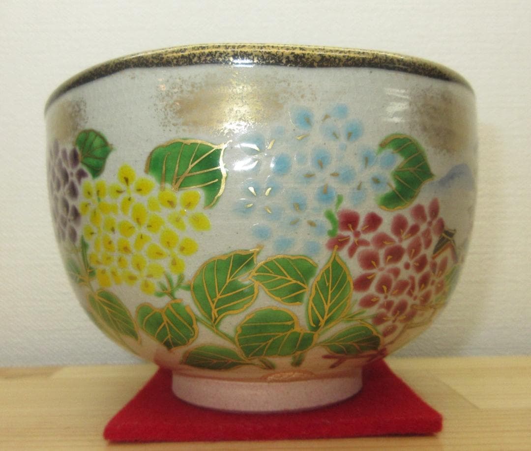 送料込【逢絢亭・新品】茶道具 茶碗 京焼 乾山 紫陽花寺 内黒塗 壱休窯 共箱