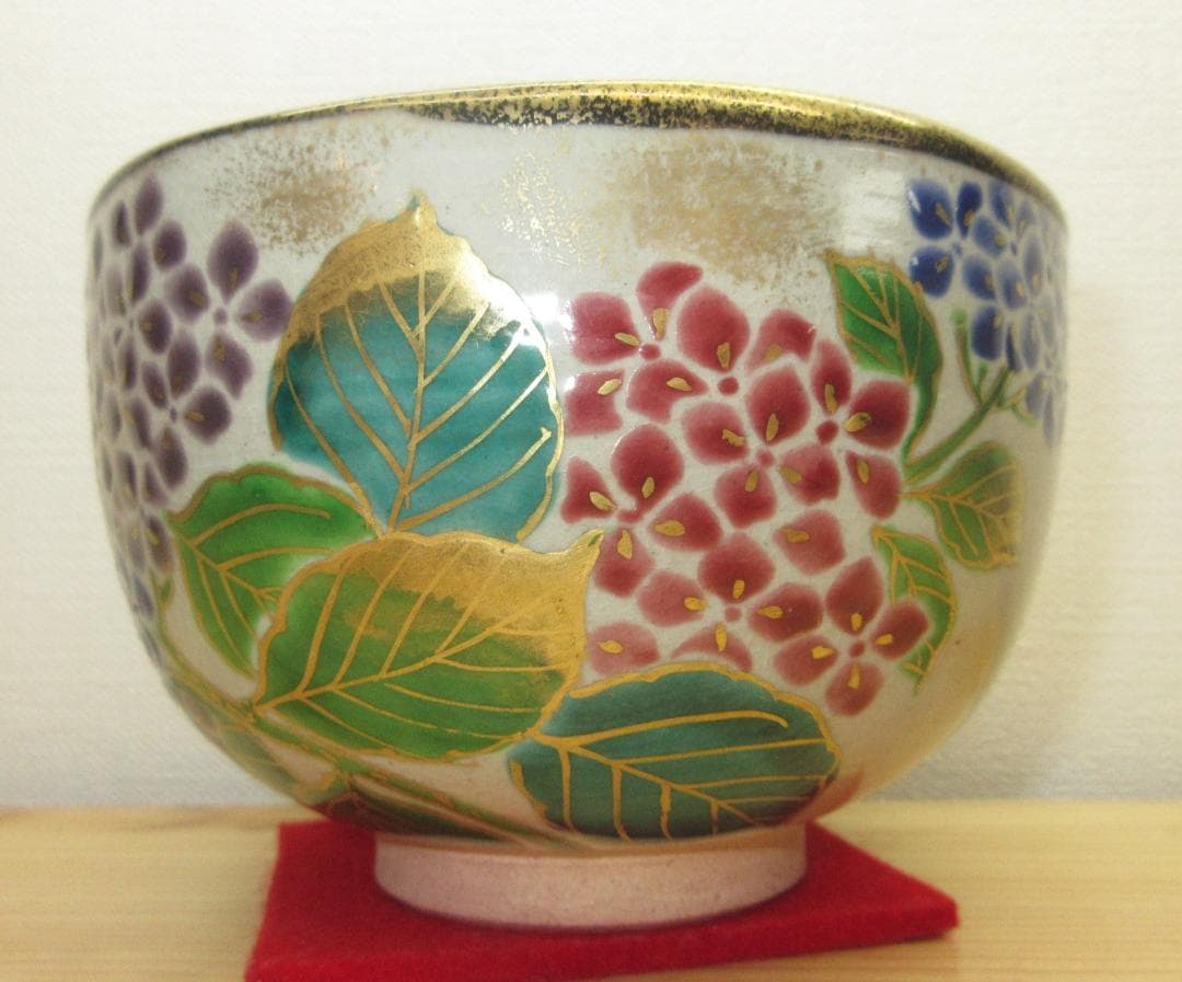 送料込【逢絢亭・新品】茶道具 茶碗 京焼 乾山 紫陽花寺 内黒塗 壱休窯 共箱