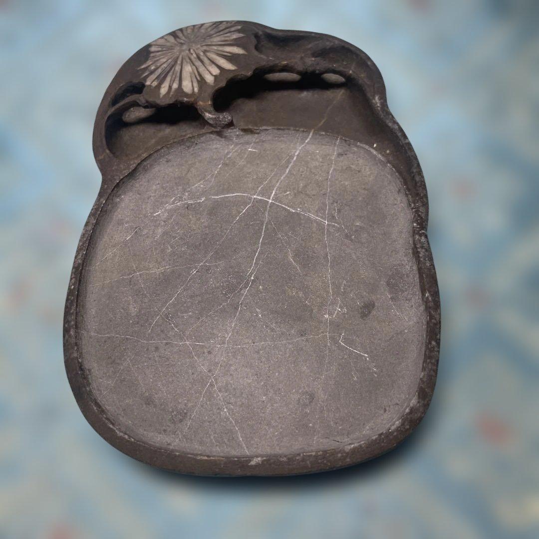アンティーク書道具『中国 菊花石硯 天然石』縦16cm 横10cm 厚最大2cm