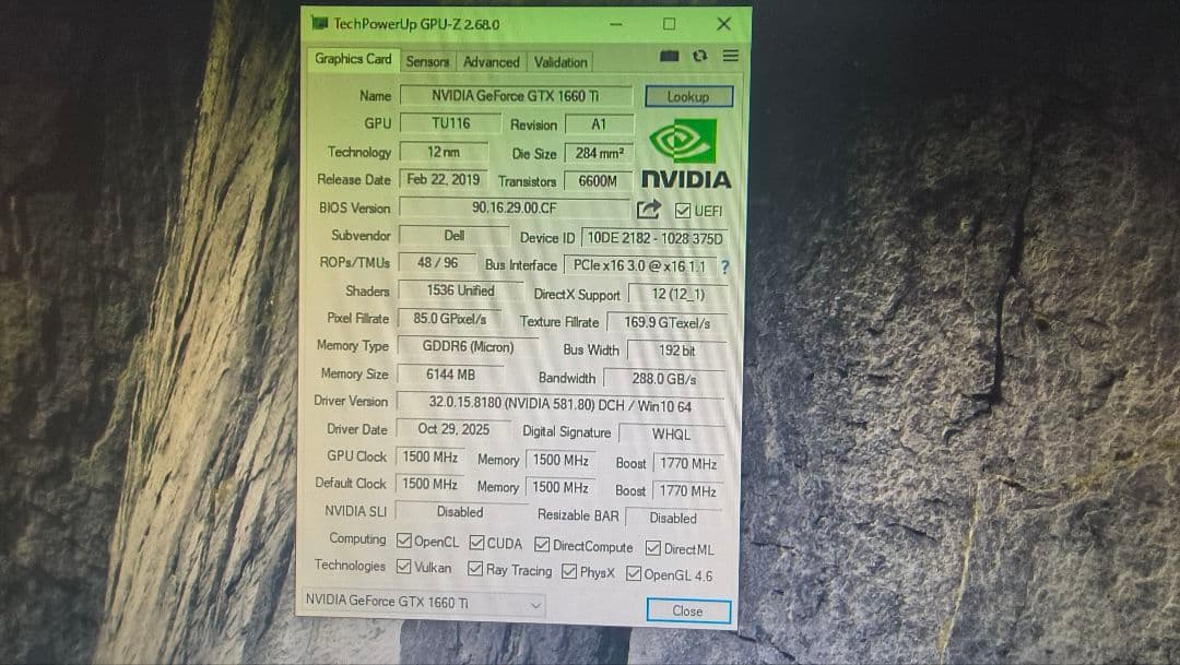 ジャンク DELL GTX 1660TI 6G 動作確認済み