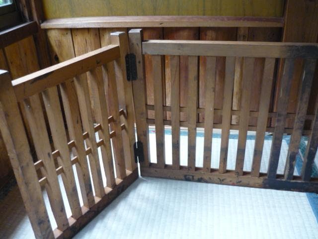 帳場格子　三つ折り　時代もの　木製　商店帳場　仕切り　商店帳場