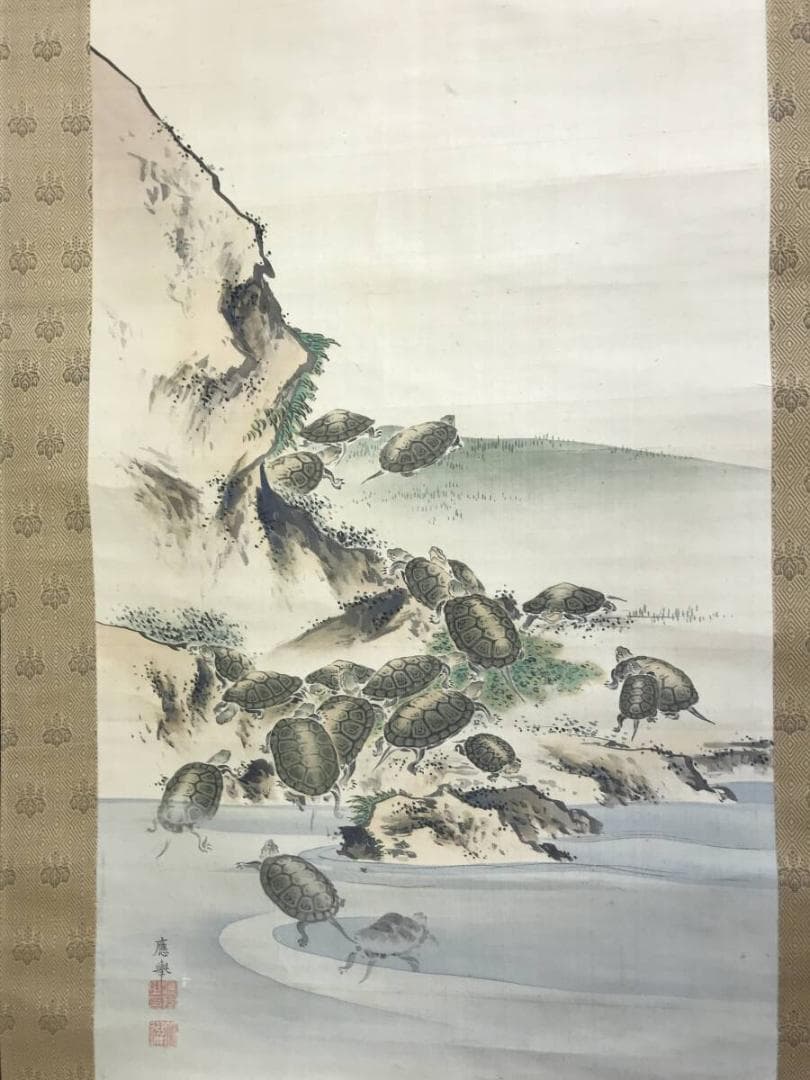 【模写】圓山応挙/円山応挙/寿老人/鶴亀/三幅対/掛軸☆宝船☆AH-641