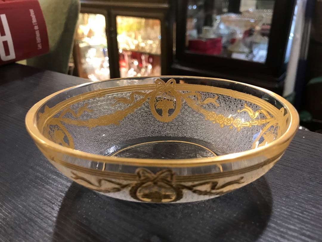 素敵な★オールドサンルイSt LouisサフォSaphoクリスタル石鹸入れ☆金彩