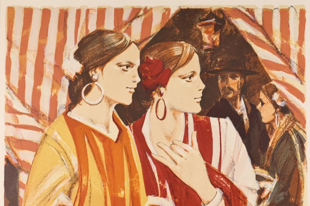 斉藤三郎　「 姉妹 」　リトグラフ　54/150　15号　直筆サイン　BK026