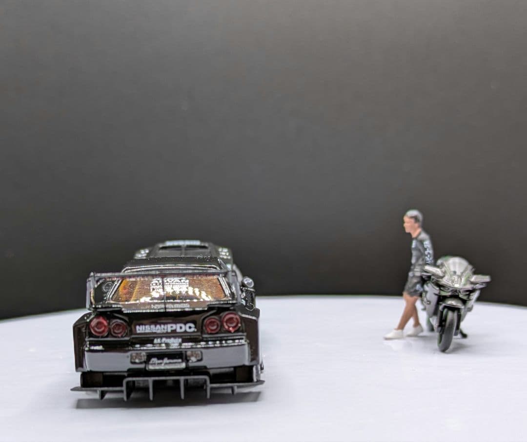 1/64 LBWK R34＆バイク＆フィギュアのジオラマ