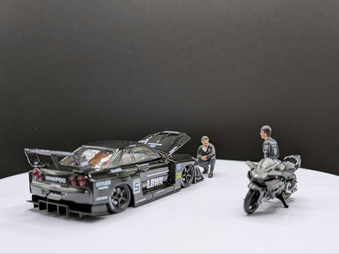 1/64 LBWK R34＆バイク＆フィギュアのジオラマ