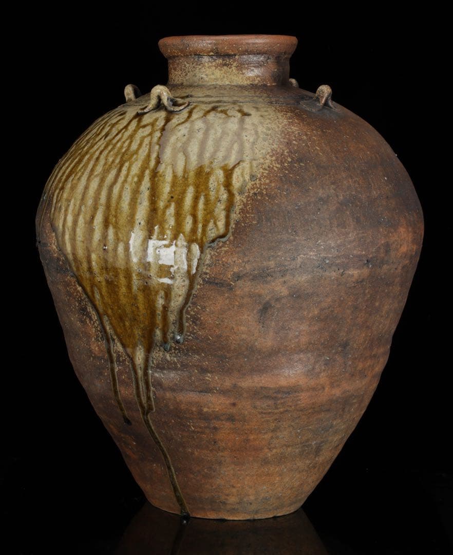 古伊賀 ビードロ自然釉 四耳大壺 47cm 壷 伊賀焼 時代物 古美術 骨董品