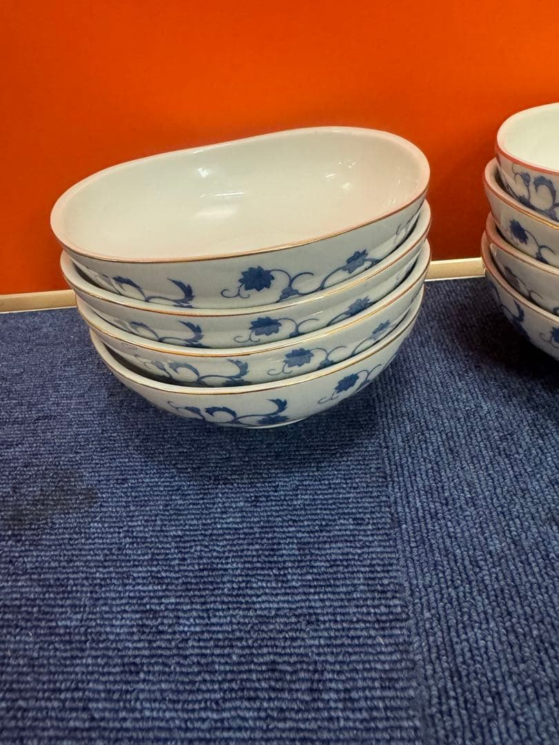 1699 深川製磁　花柄中鉢　8客　16cm 金彩