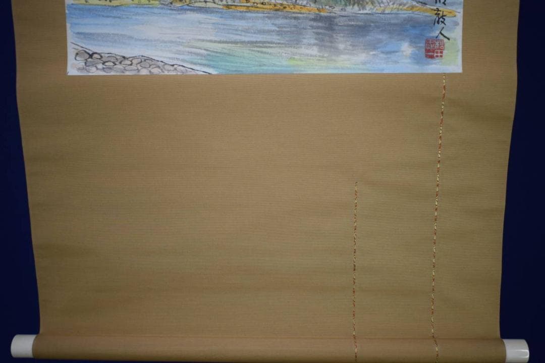 真作/松田忠一/山水風景画賛/比叡山遠望/桐共箱付/布袋屋掛軸HI-105