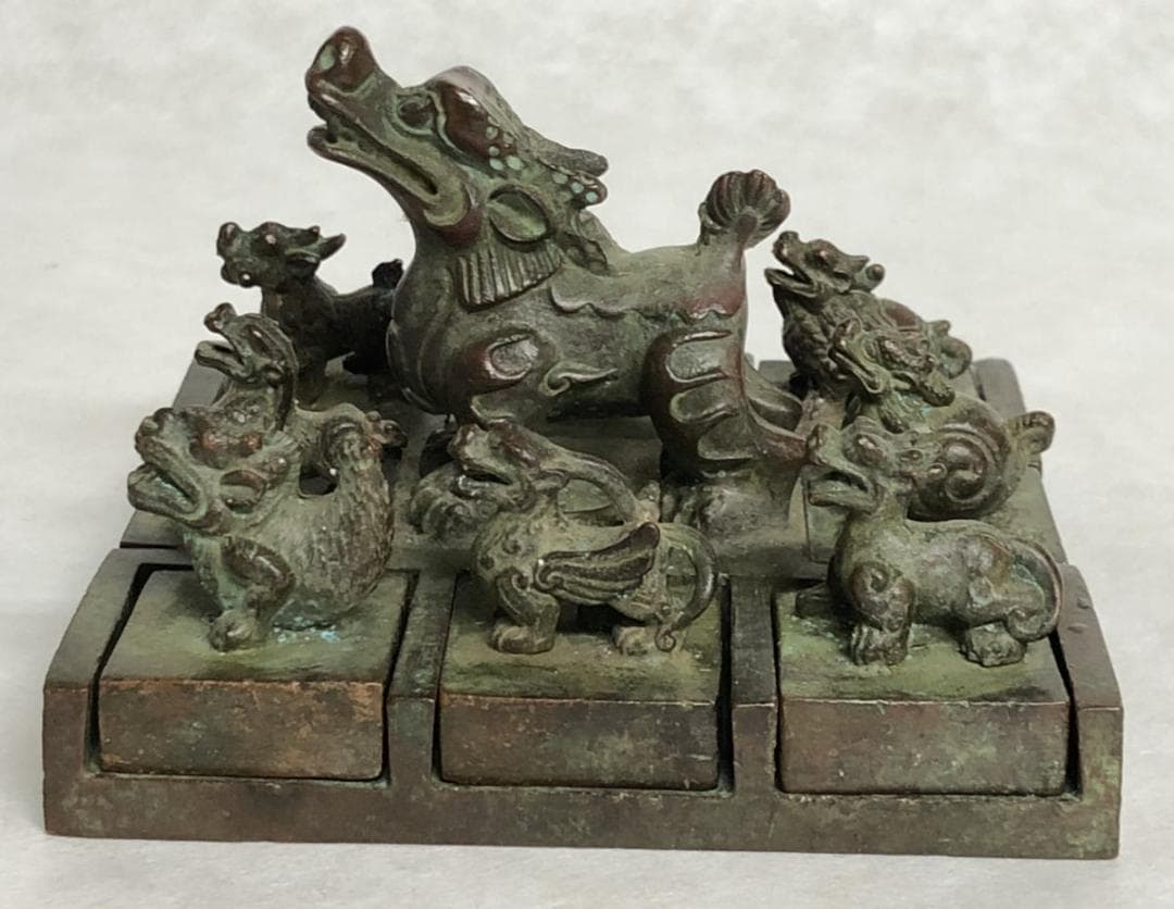 古青銅珍獣鈕印 9点 龍 麒麟 龍亀 睚眦 貔貅 四神獣 古美術 WWST005