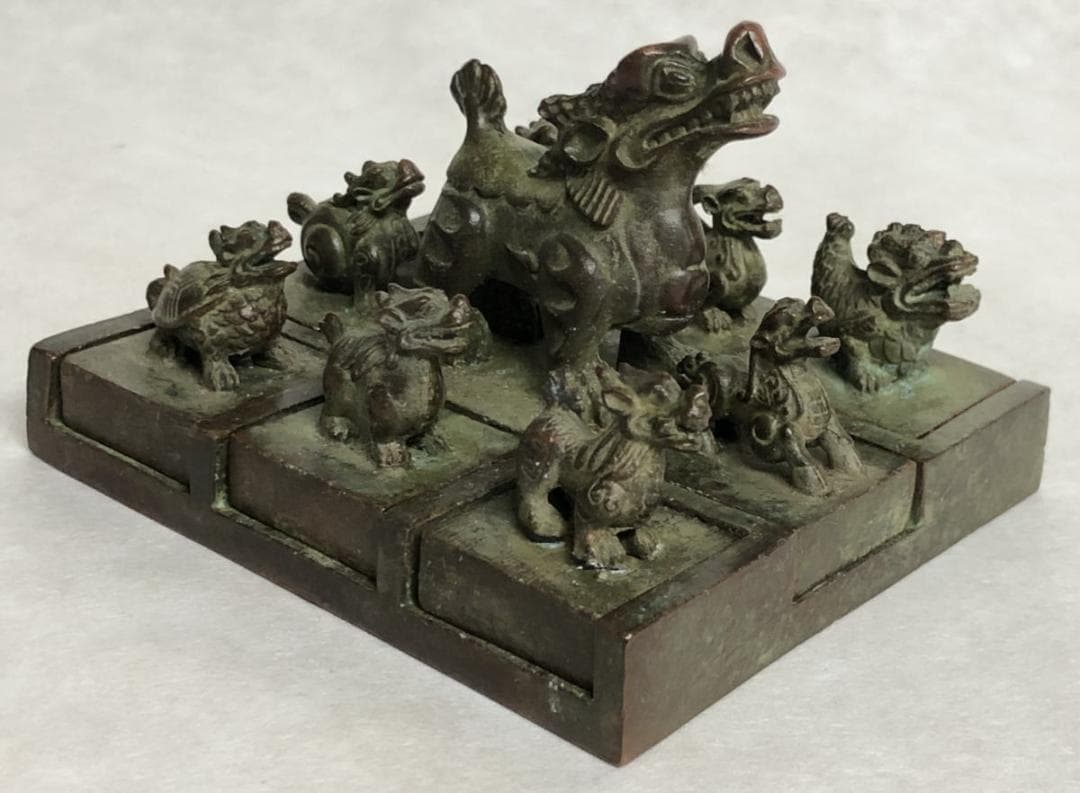 古青銅珍獣鈕印 9点 龍 麒麟 龍亀 睚眦 貔貅 四神獣 古美術 WWST005