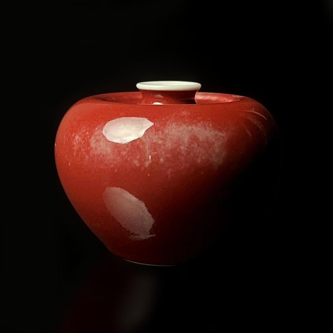 唐物 缸豆紅釉蘋果尊 大清康煕年製 款 中国古玩 美術 SH96